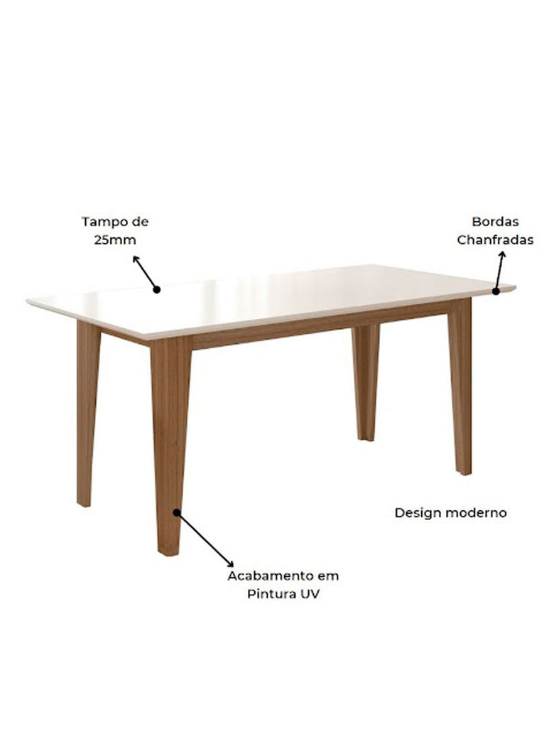 Mesa para Sala de Jantar 160cm Retangular Tampo Chanfrado Liz Poliman
