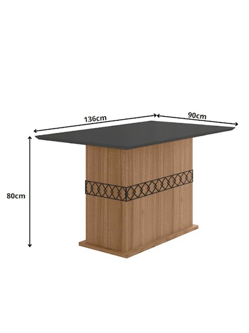 Mesa para Sala de Jantar 136cm Retangular Tampo Chanfrado Agata Poliman - Carvalho com Grafite