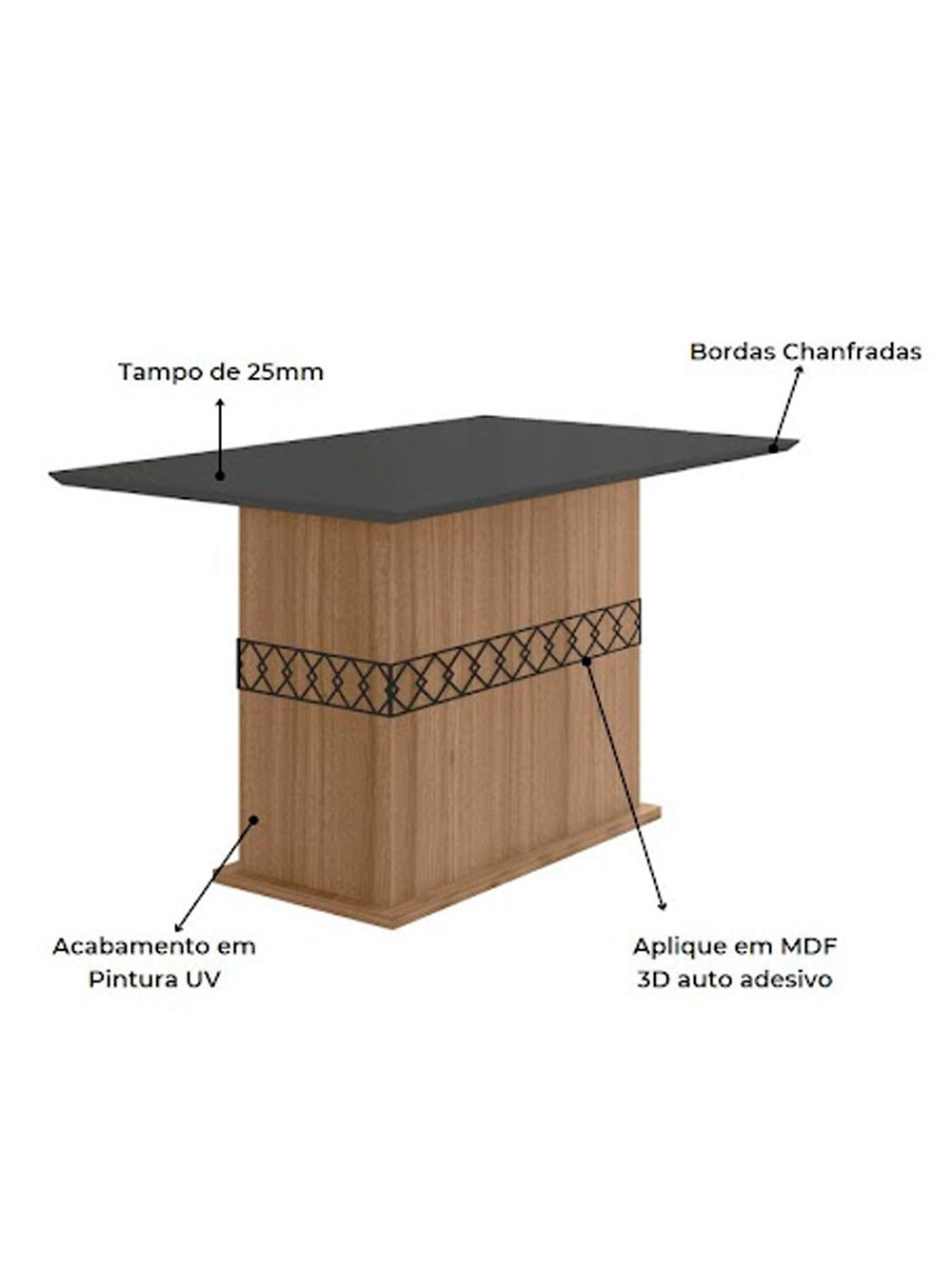 Mesa para Sala de Jantar 136cm Retangular Tampo Chanfrado Agata Poliman