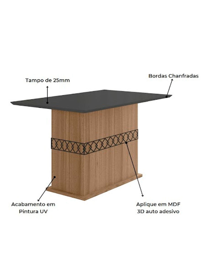 Mesa para Sala de Jantar 136cm Retangular Tampo Chanfrado Agata Poliman