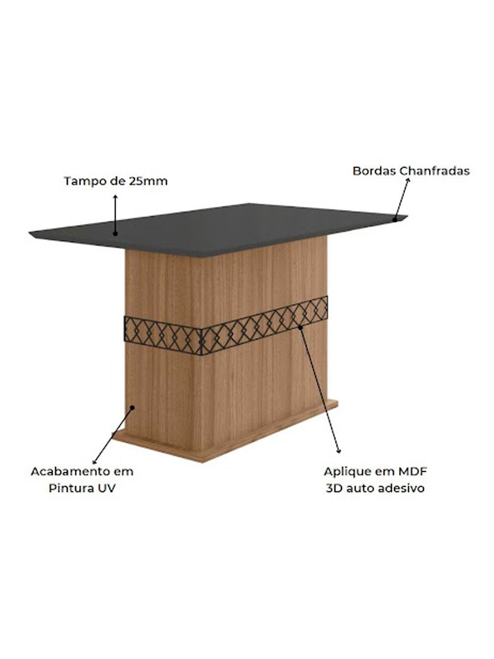 Conjunto Sala de Jantar Mesa com Tampo Chanfrado Agata 4 Cadeiras Estofadas Jade Poliman