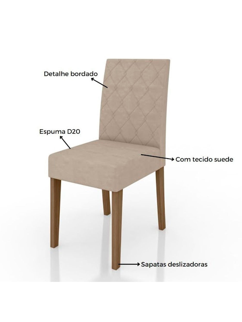 Conjunto Sala de Jantar Mesa com Tampo Chanfrado Agata 4 Cadeiras Estofadas Jade Poliman
