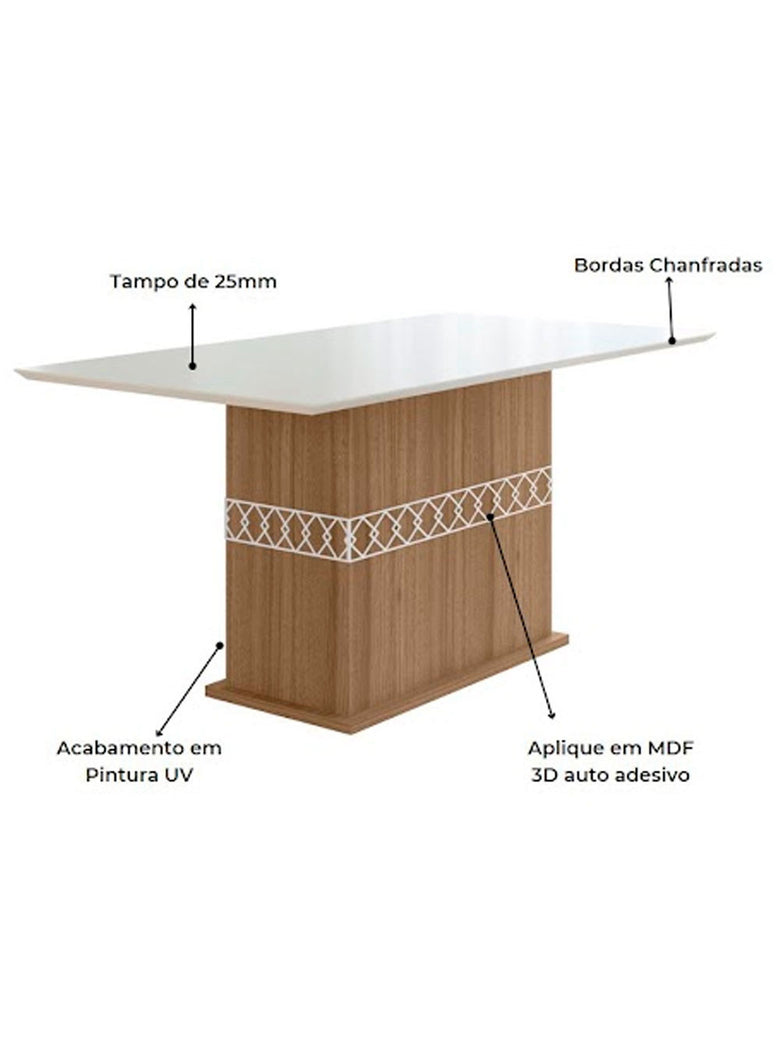Conjunto Sala de Jantar Mesa com Tampo Chanfrado Agata 6 Cadeiras Estofadas Jade Poliman