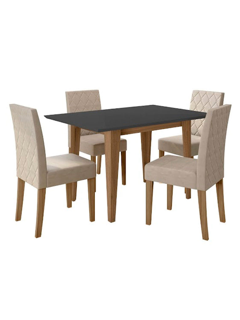 Conjunto Sala de Jantar Mesa com Tampo Chanfrado Kate 4 Cadeiras Estofadas Jade Poliman