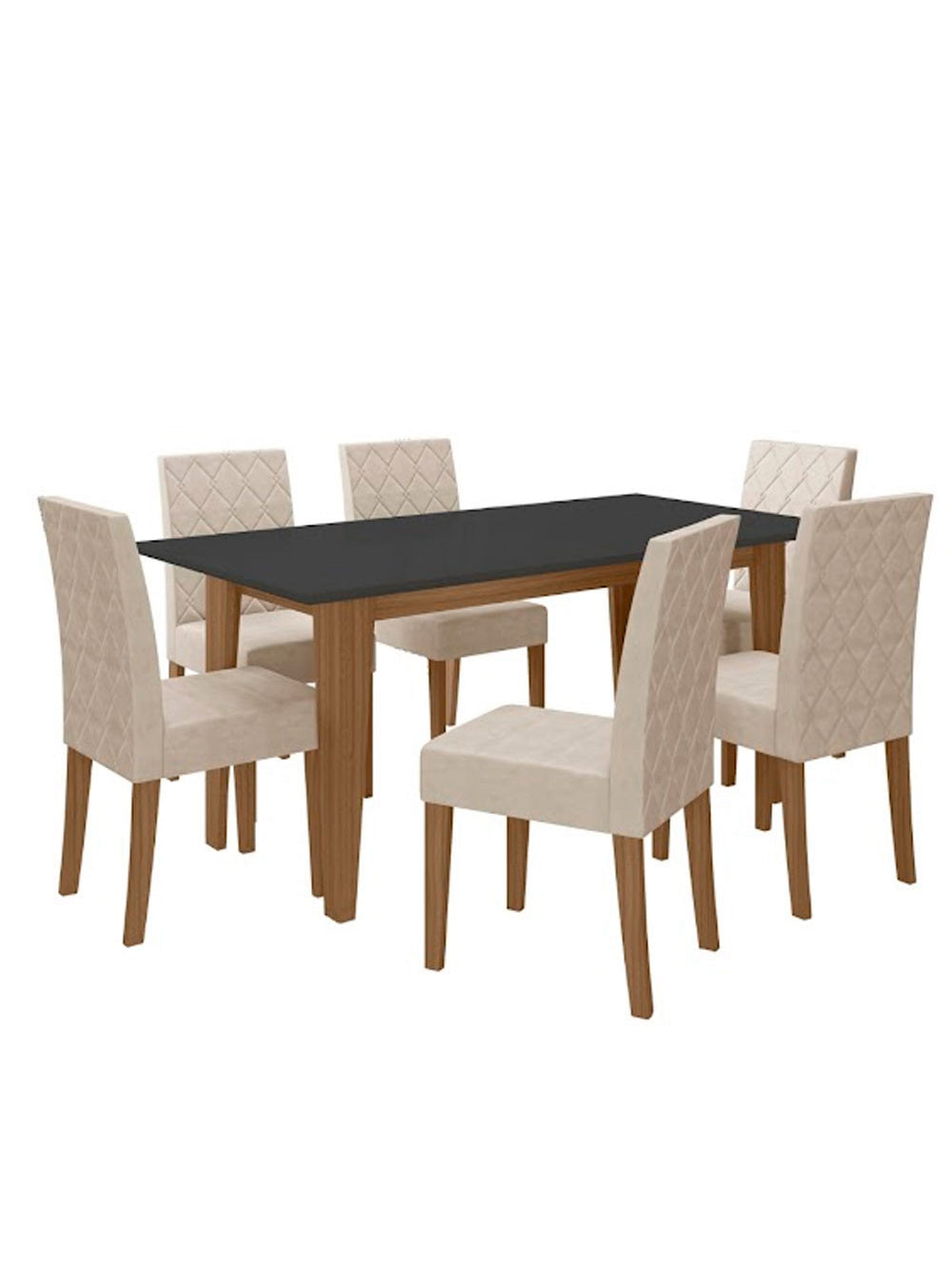 Conjunto Sala de Jantar Mesa com Tampo Chanfrado Liz 6 Cadeiras Estofadas Jade Poliman