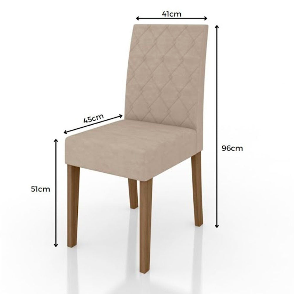 Conjunto Sala de Jantar Mesa com Tampo Chanfrado Liz 6 Cadeiras Estofadas Jade Poliman