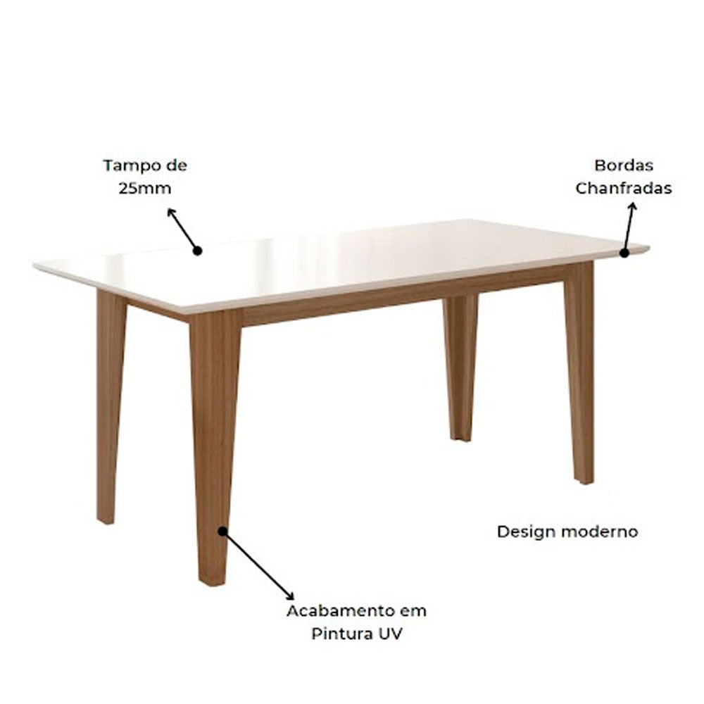 Conjunto Sala de Jantar Mesa com Tampo Chanfrado Liz 6 Cadeiras Estofadas Jade Poliman