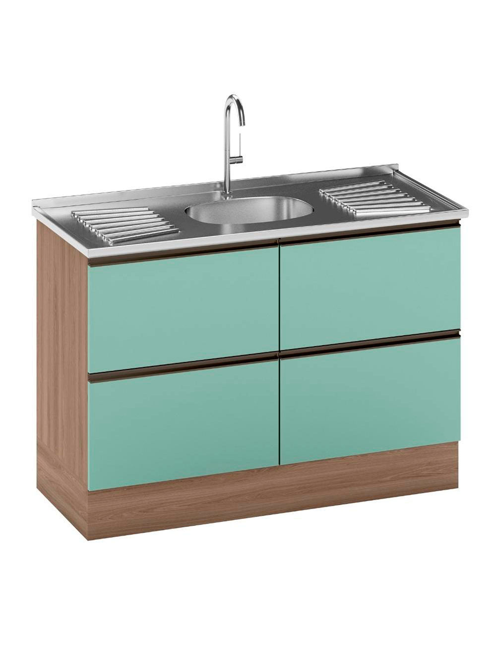 Balcão para Pia e Cuba 120 cm 2 Portas 2 Gavetas Etna Poliman - Carvalho Oak/Menta