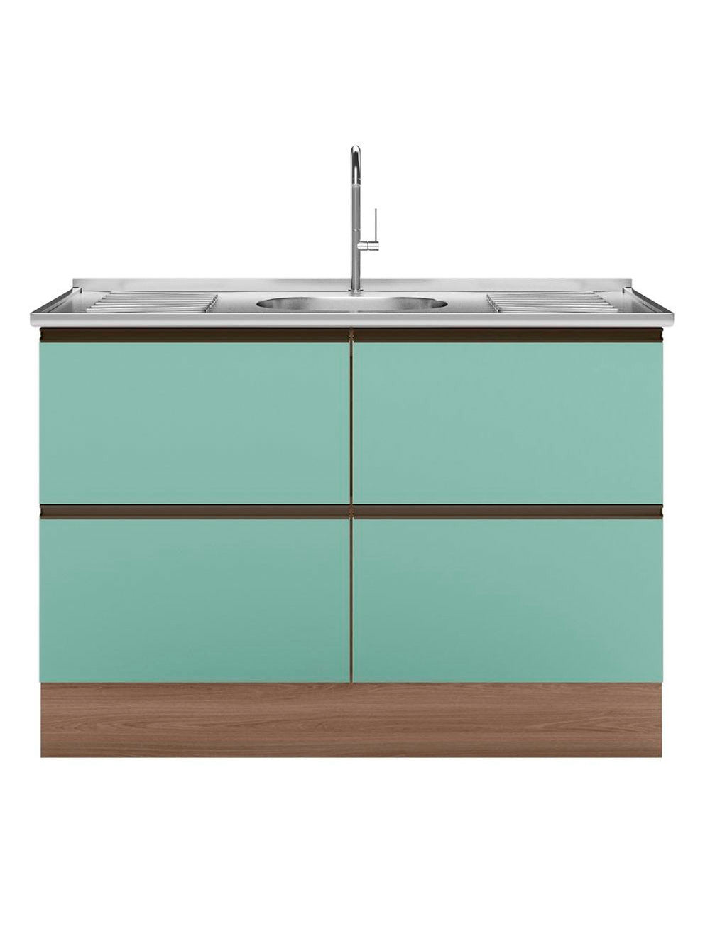 Balcão para Pia e Cuba 120 cm 2 Portas 2 Gavetas Etna Poliman - Carvalho Oak/Menta