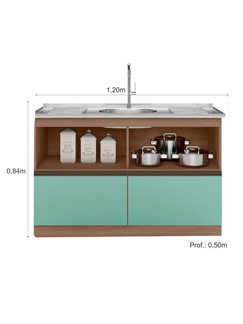 Balcão para Pia e Cuba 120 cm 2 Portas 2 Gavetas Etna Poliman