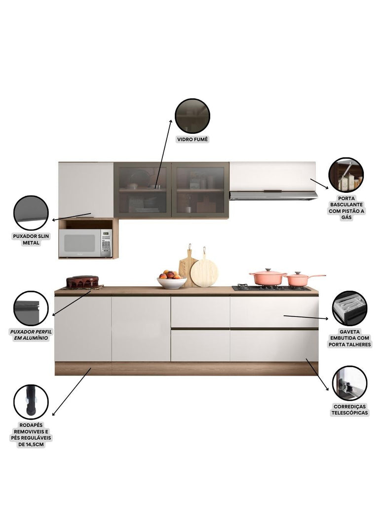 Cozinha Completa Etna 7 peças Balcão Cooktop Poliman Móveis