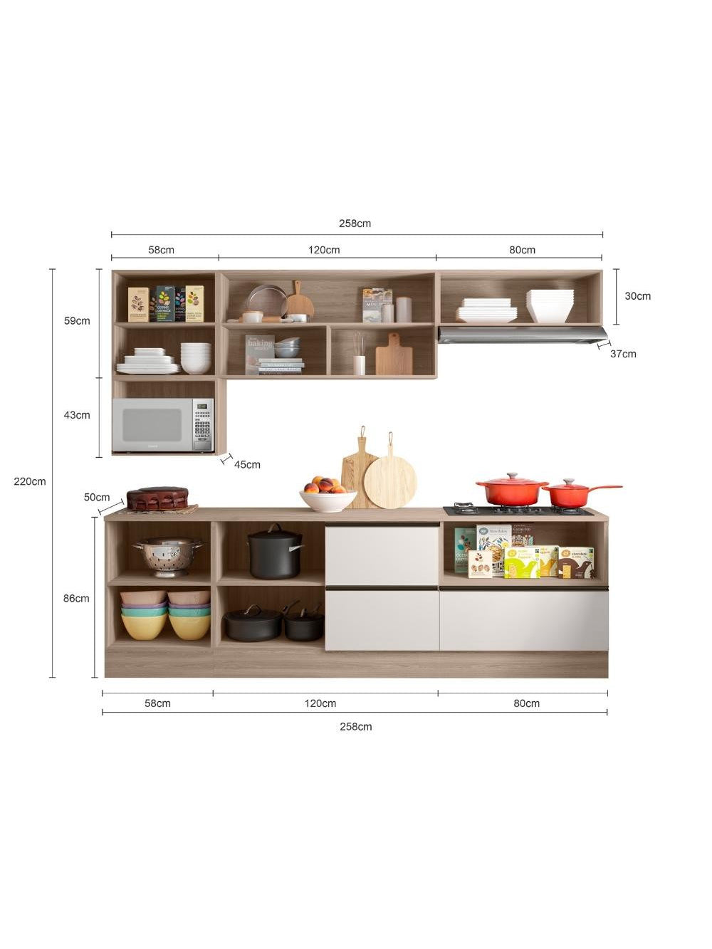 Cozinha Completa Etna 7 peças Balcão Cooktop Poliman Móveis