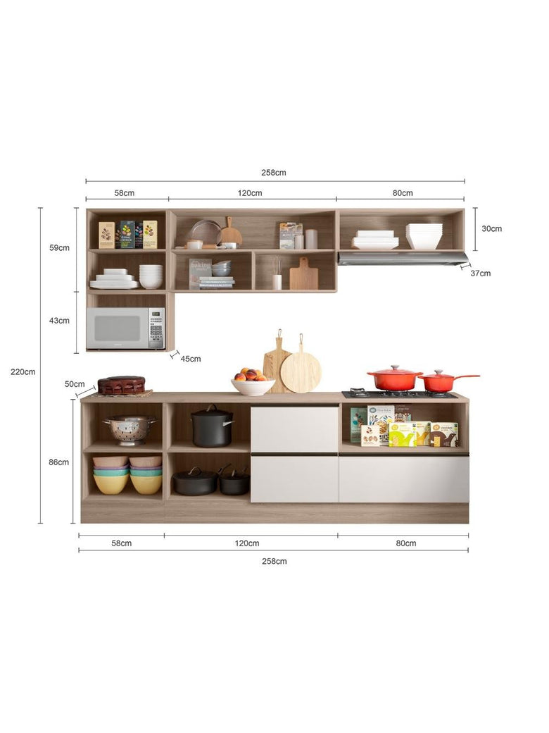 Cozinha Completa Etna 7 peças Balcão Cooktop Poliman Móveis