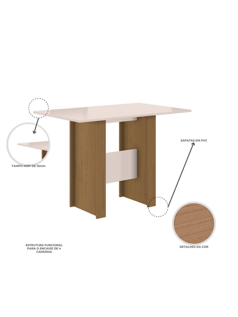Conjunto Mesa de Jantar 4 Lugares Milano
