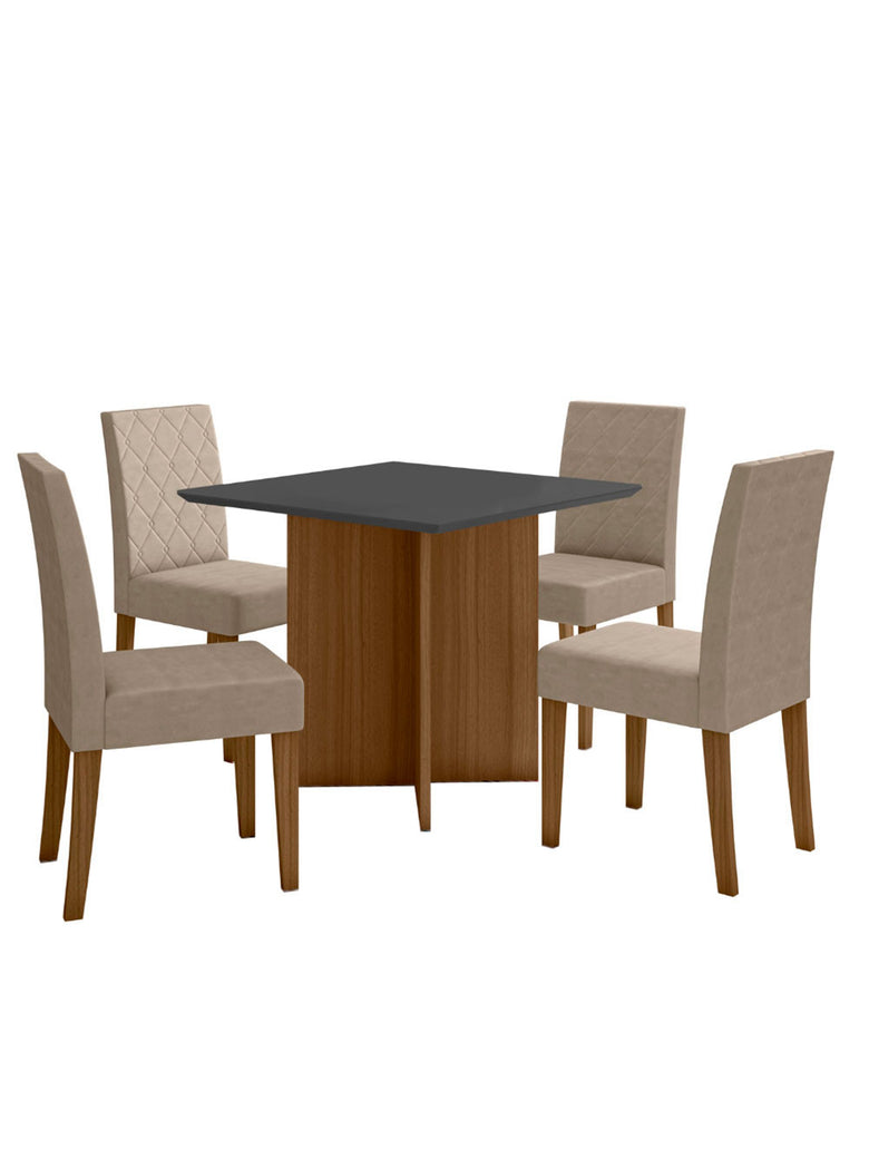 Conjunto Sala de Jantar Quadrada Mesa Helo 90cm e 04 Cadeiras Jade