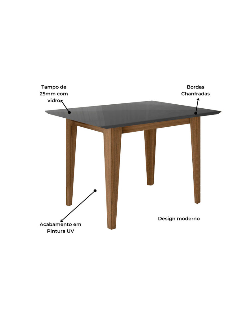 Mesa para Sala de Jantar 120cm Retangular Tampo Chanfrado Kate Poliman