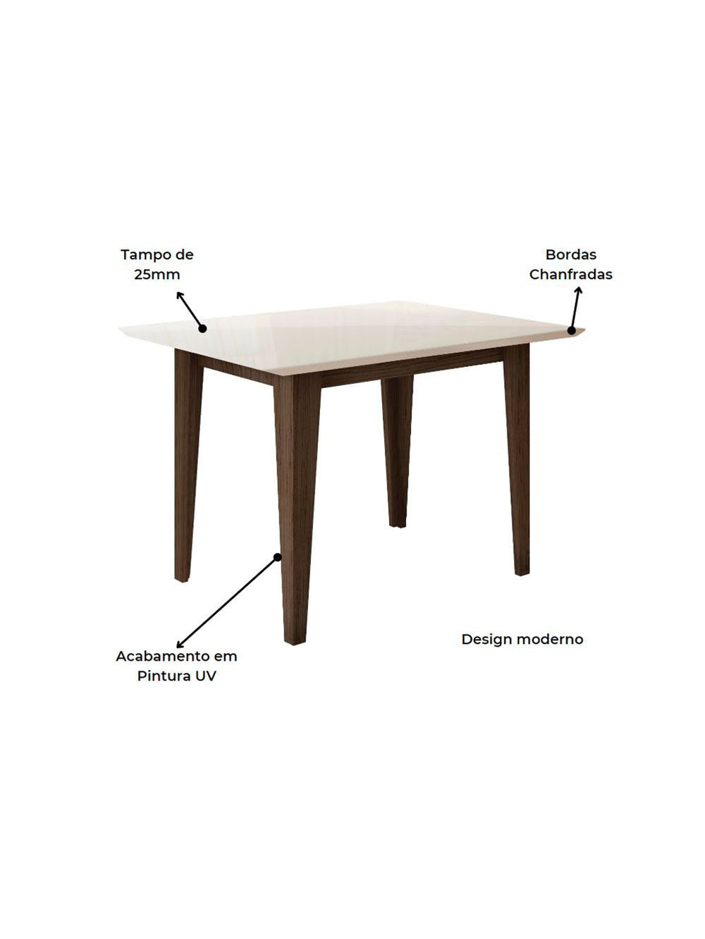 Conjunto Sala de Jantar Retangular Mesa Kate 120cm e 04 Cadeiras Josi Poliman Móveis