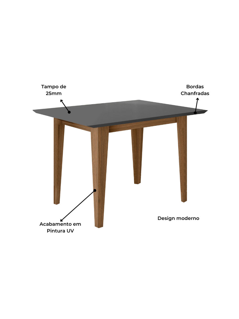 Conjunto Sala de Jantar Retangular Mesa Kate 120cm e 04 Cadeiras Josi Poliman Móveis