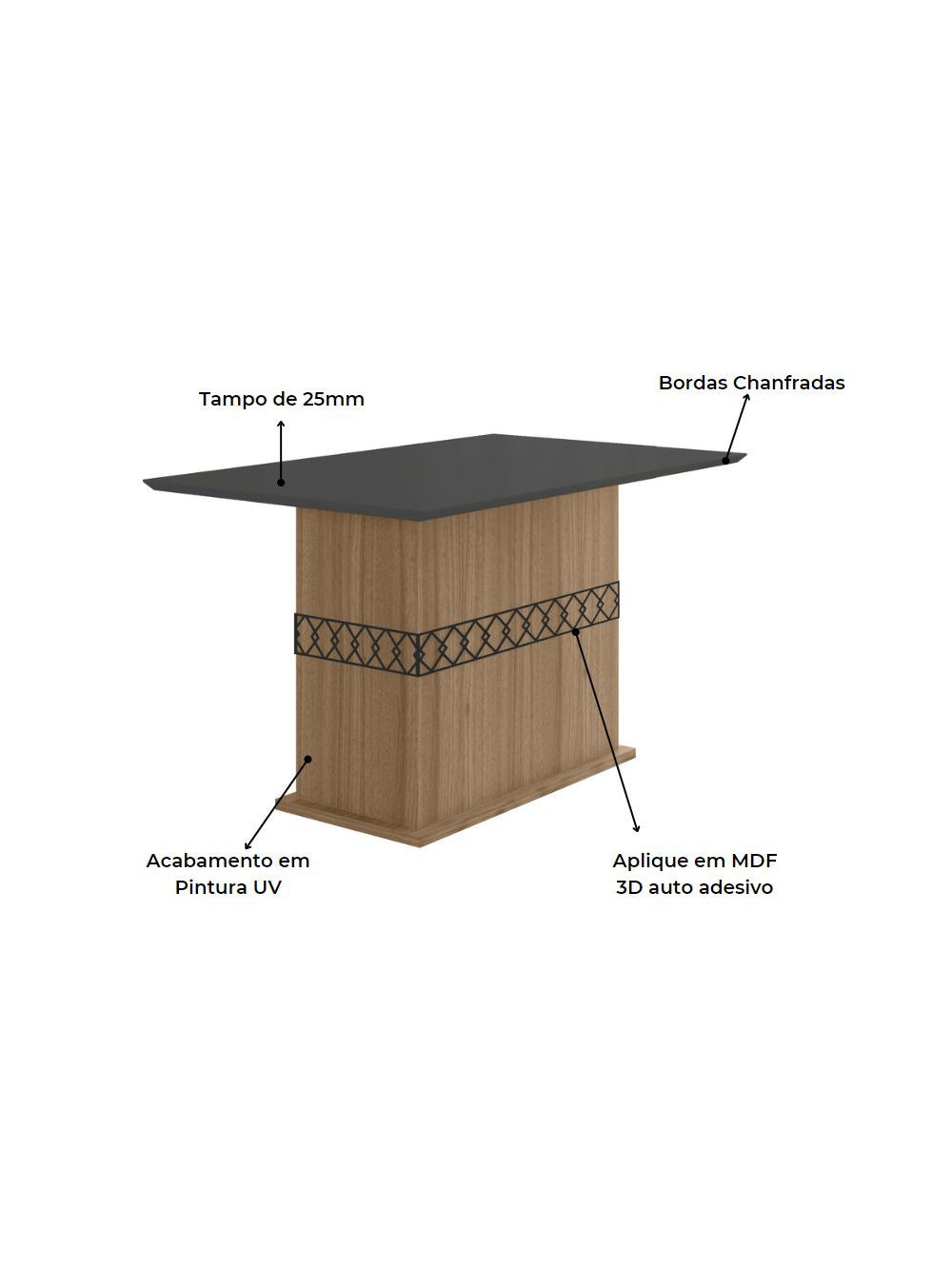 Conjunto Sala de Jantar Retangular Mesa Agata 136cm e 04 Cadeiras Josi Poliman Móveis