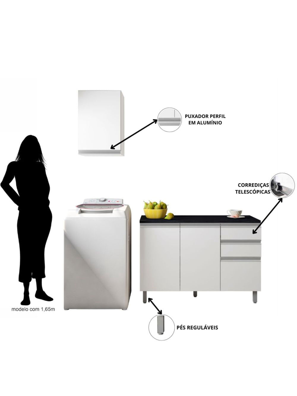Cozinha Modulada Evidence 2pc com Tampo Poliman Móveis