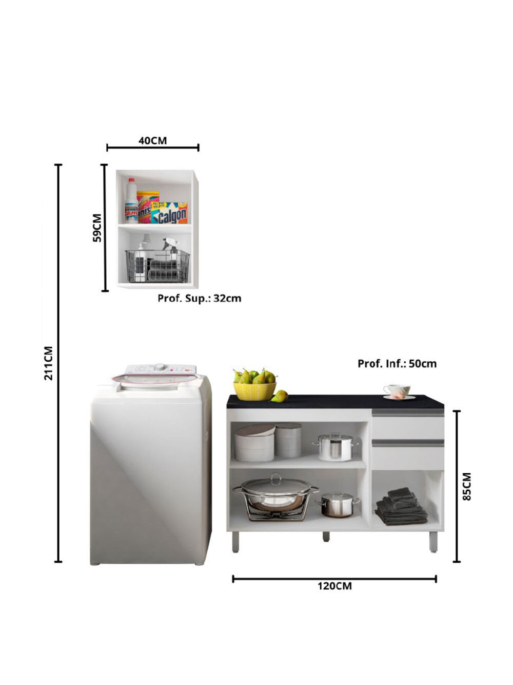 Cozinha Modulada Evidence 2pc com Tampo Poliman Móveis