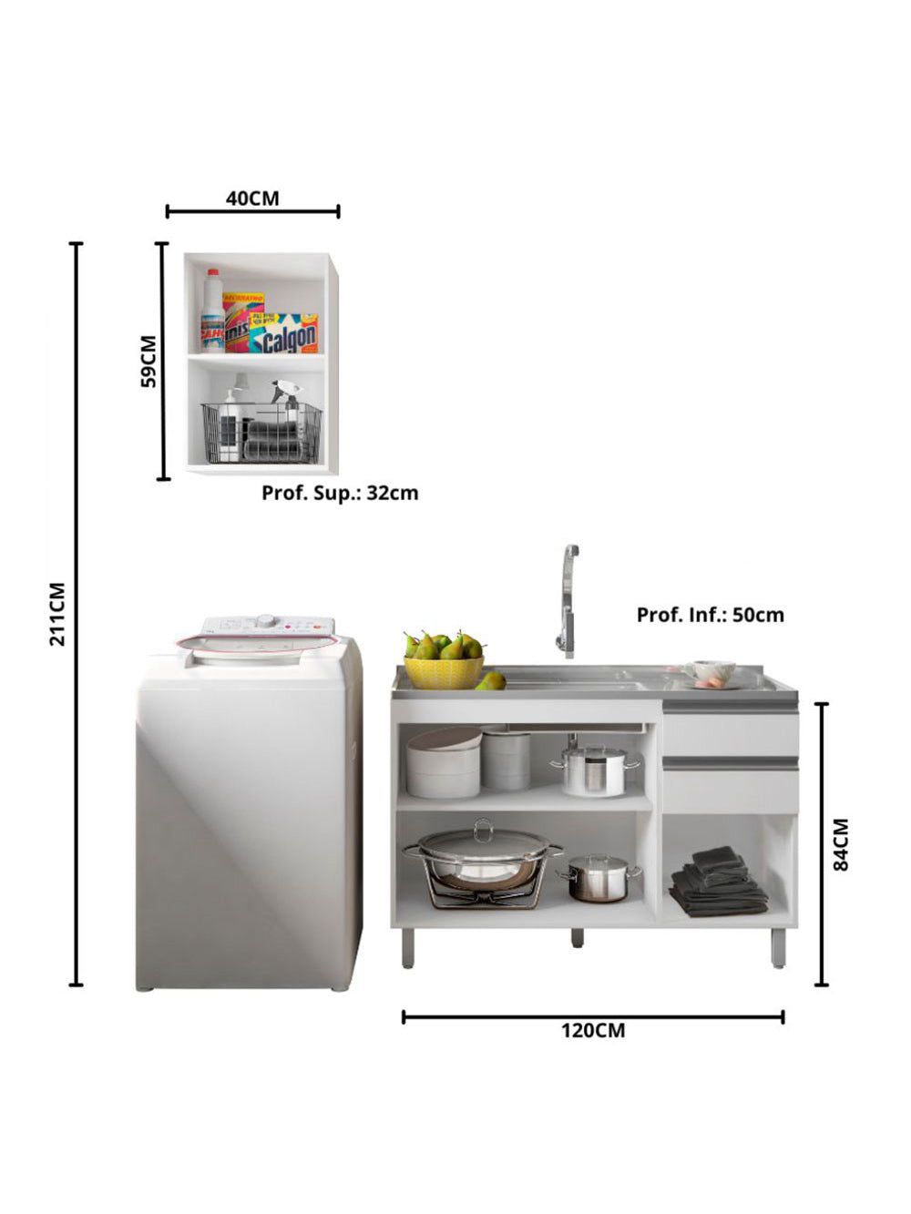Cozinha Modulada Evidence 2 peças sem Tampo Poliman Móveis