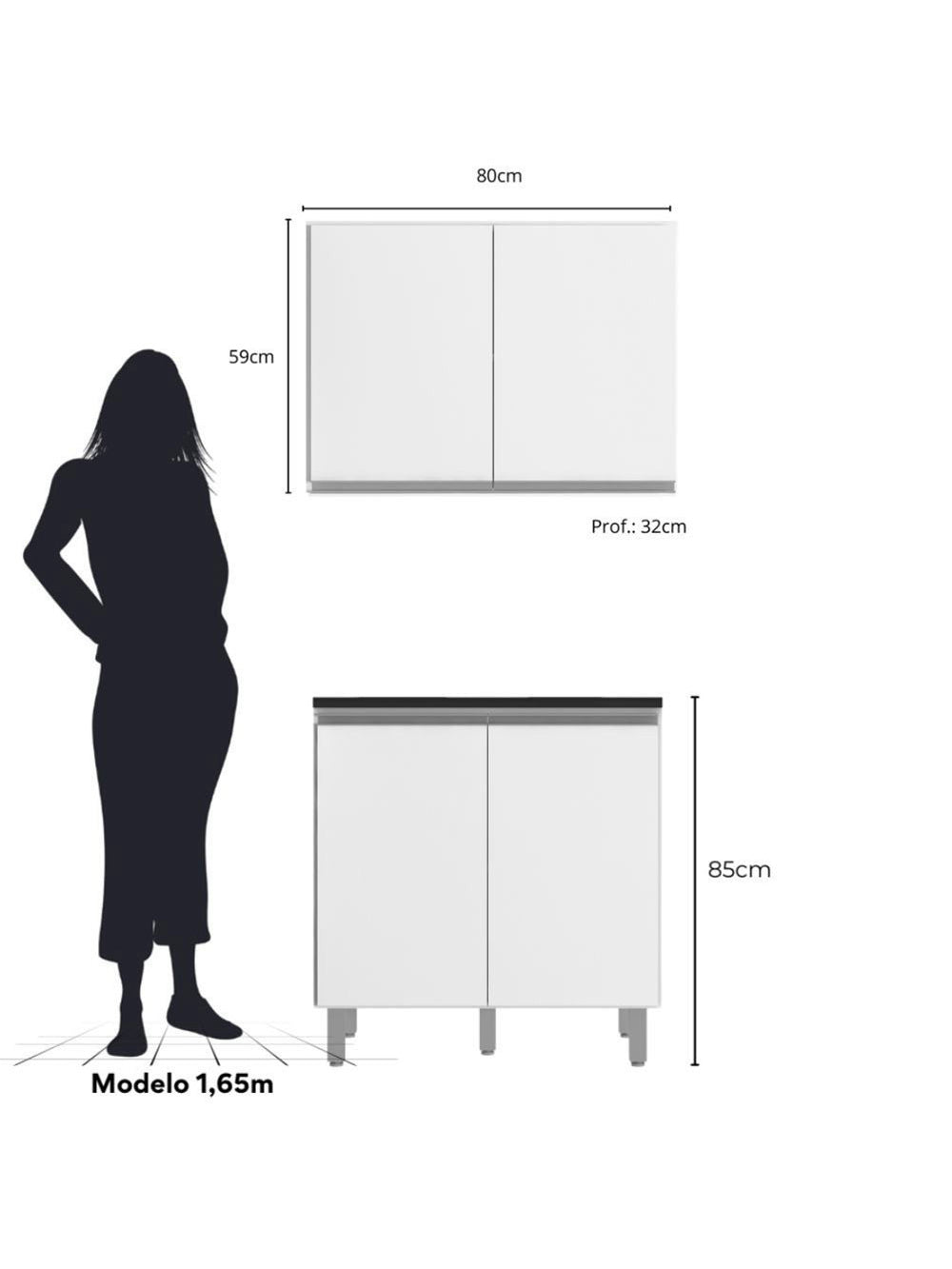 Cozinha Modulada Evidence 2 Peças 80cm com Tampo Poliman Móveis