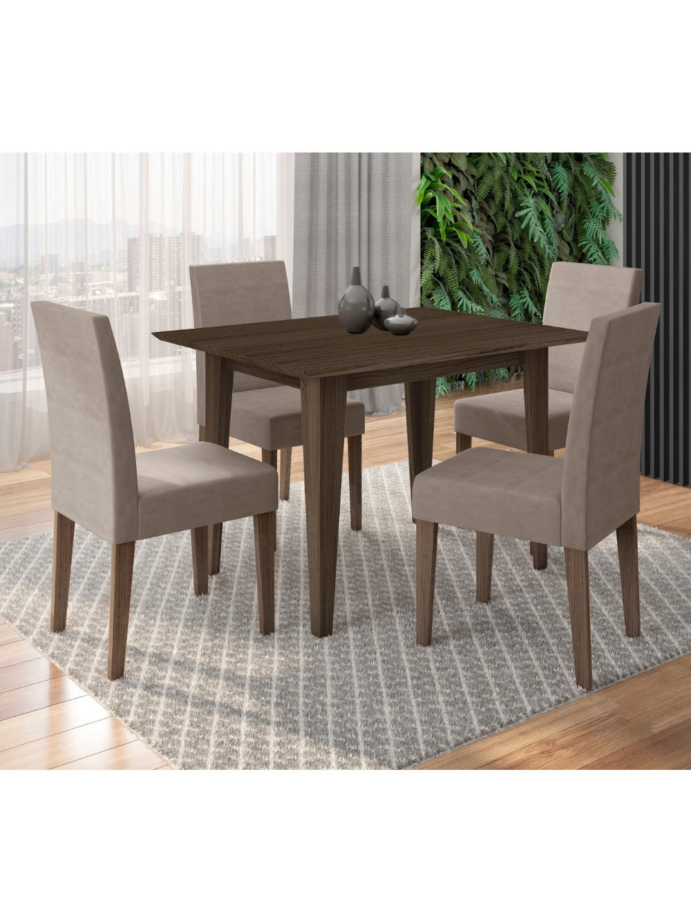 Conjunto Sala de Jantar Retangular Mesa Kate 120cm e 04 Cadeiras Josi Poliman Móveis