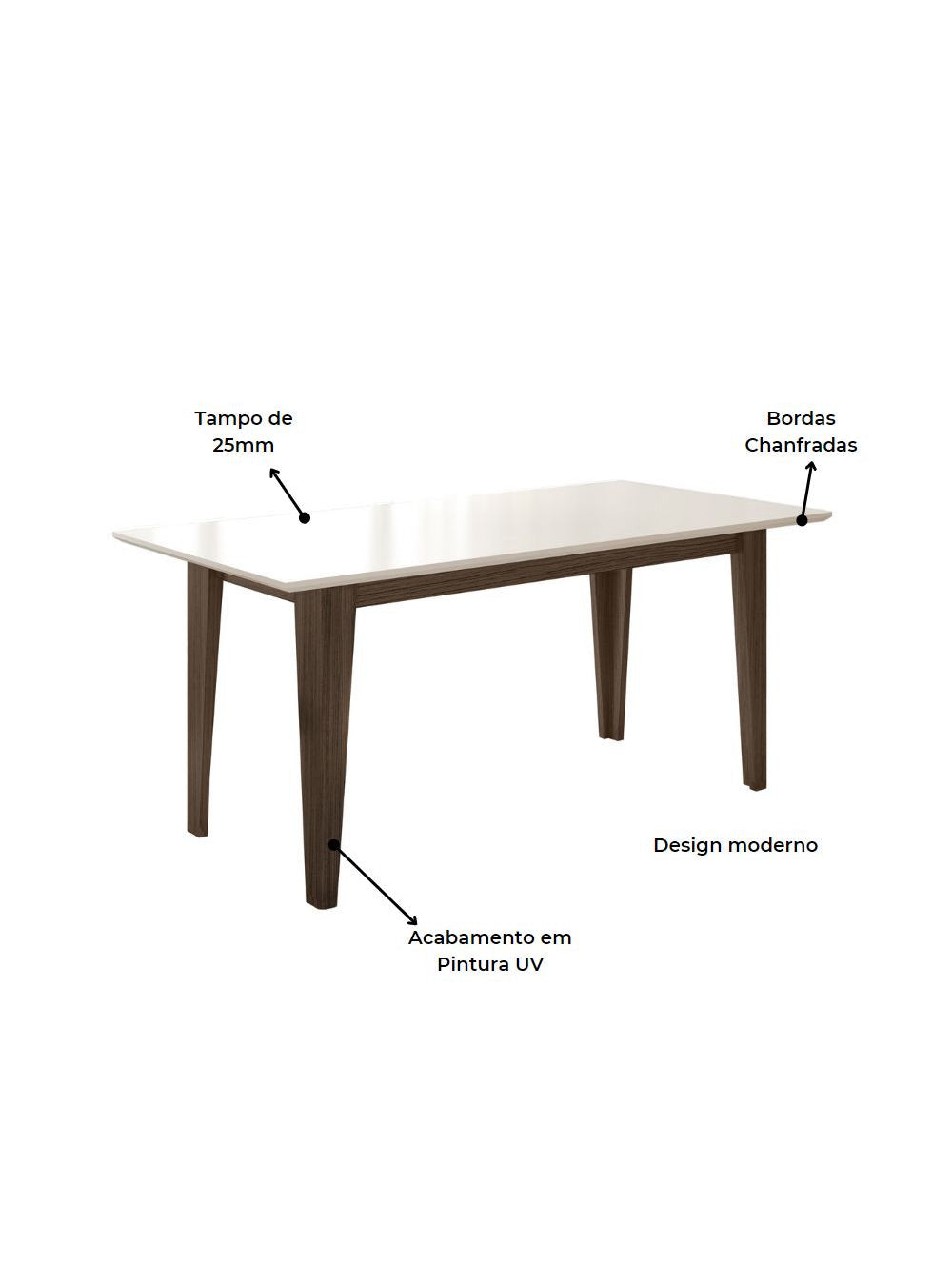Conjunto Sala de Jantar Retangular Mesa Liz 160cm e 06 Cadeiras Josi Poliman Móveis