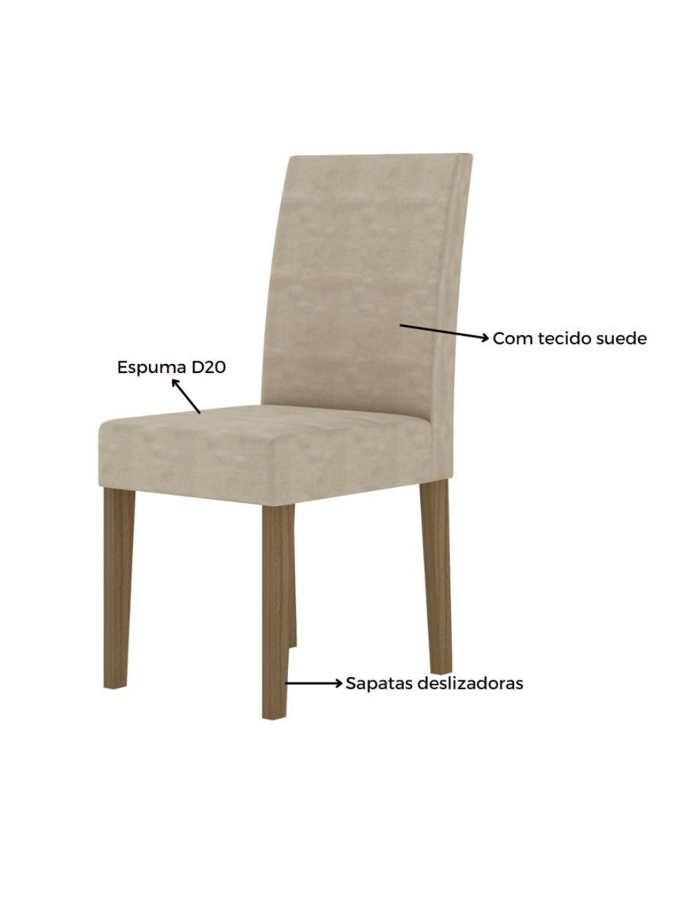 Conjunto Sala de Jantar Retangular Mesa Liz 160cm e 06 Cadeiras Josi Poliman Móveis