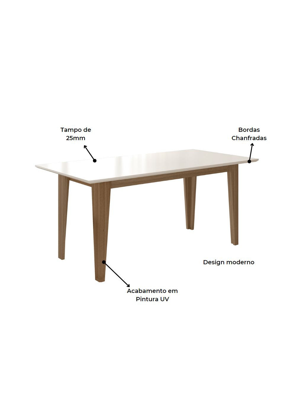 Conjunto Sala de Jantar Retangular Mesa Liz 160cm e 06 Cadeiras Josi Poliman Móveis