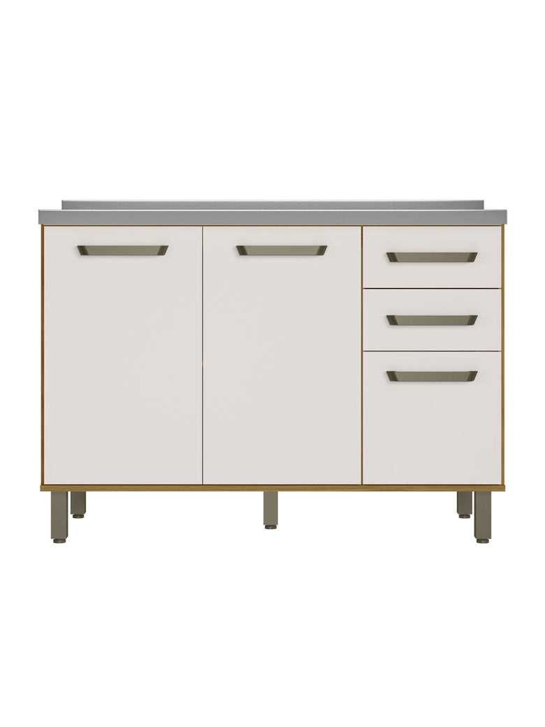 Balcão Criare 120cm com Tampo 3 Portas 2 Gavetas Poliman