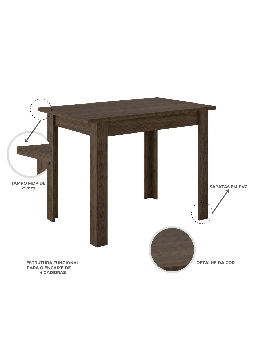 Mesa de Jantar Bellagio Retangular 108cm Com 4 Cadeiras Clara Poliman Móveis