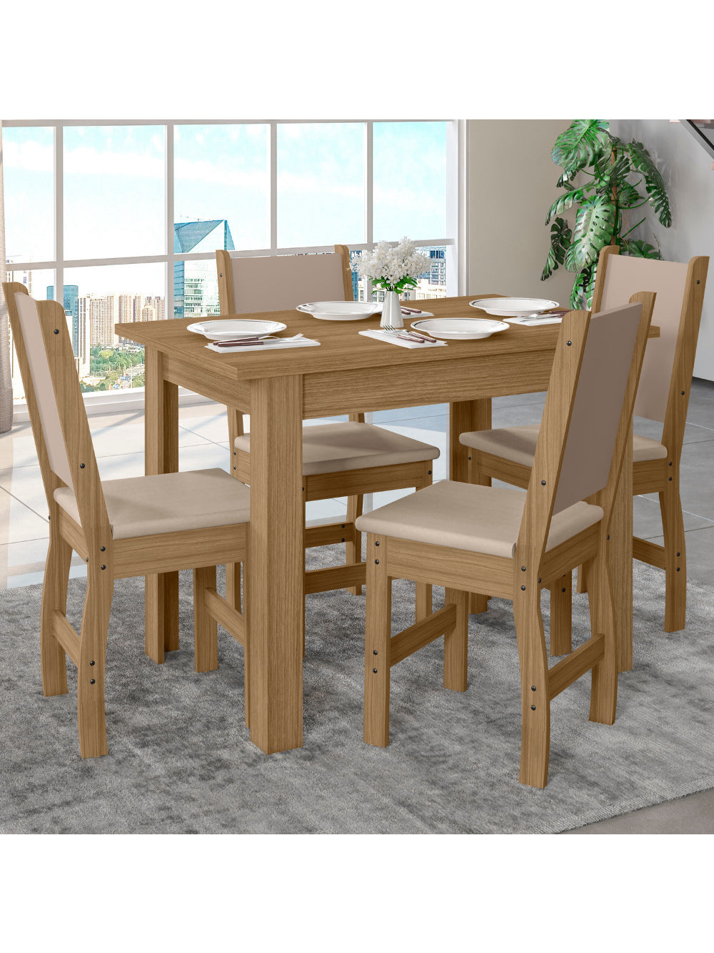 Mesa de Jantar Bellagio Retangular 108cm Com 4 Cadeiras Clara Poliman Móveis