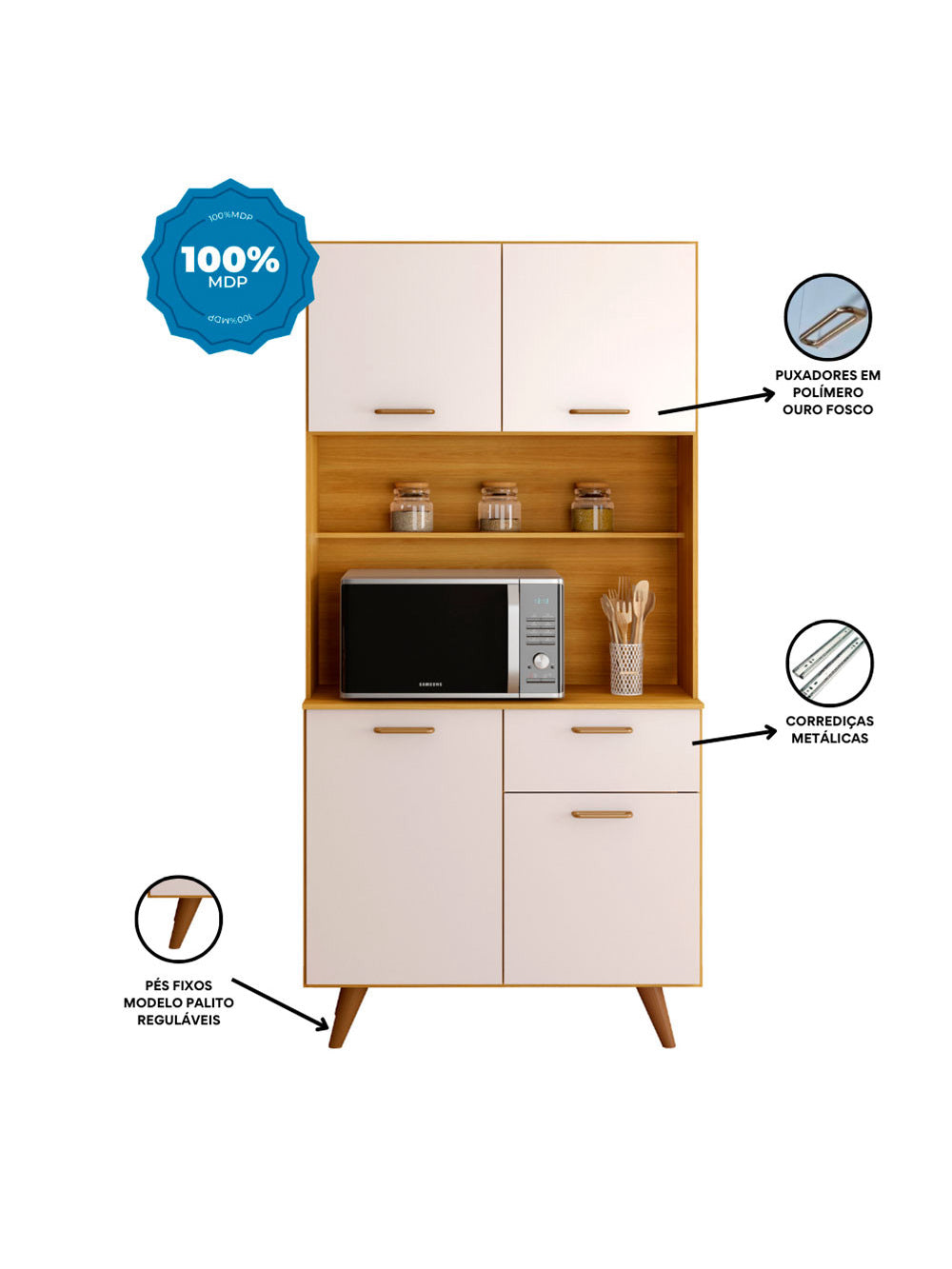 Kit Cozinha Izis 4 Portas e 1 Gaveta Poliman Moveis
