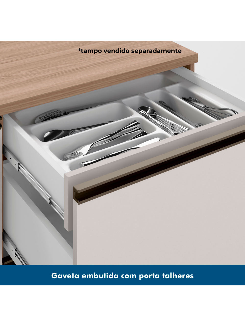 Balcão ETNA para Pia Deslocada com Porta Talher 1 Porta e 3 Gavetas Poliman Moveis