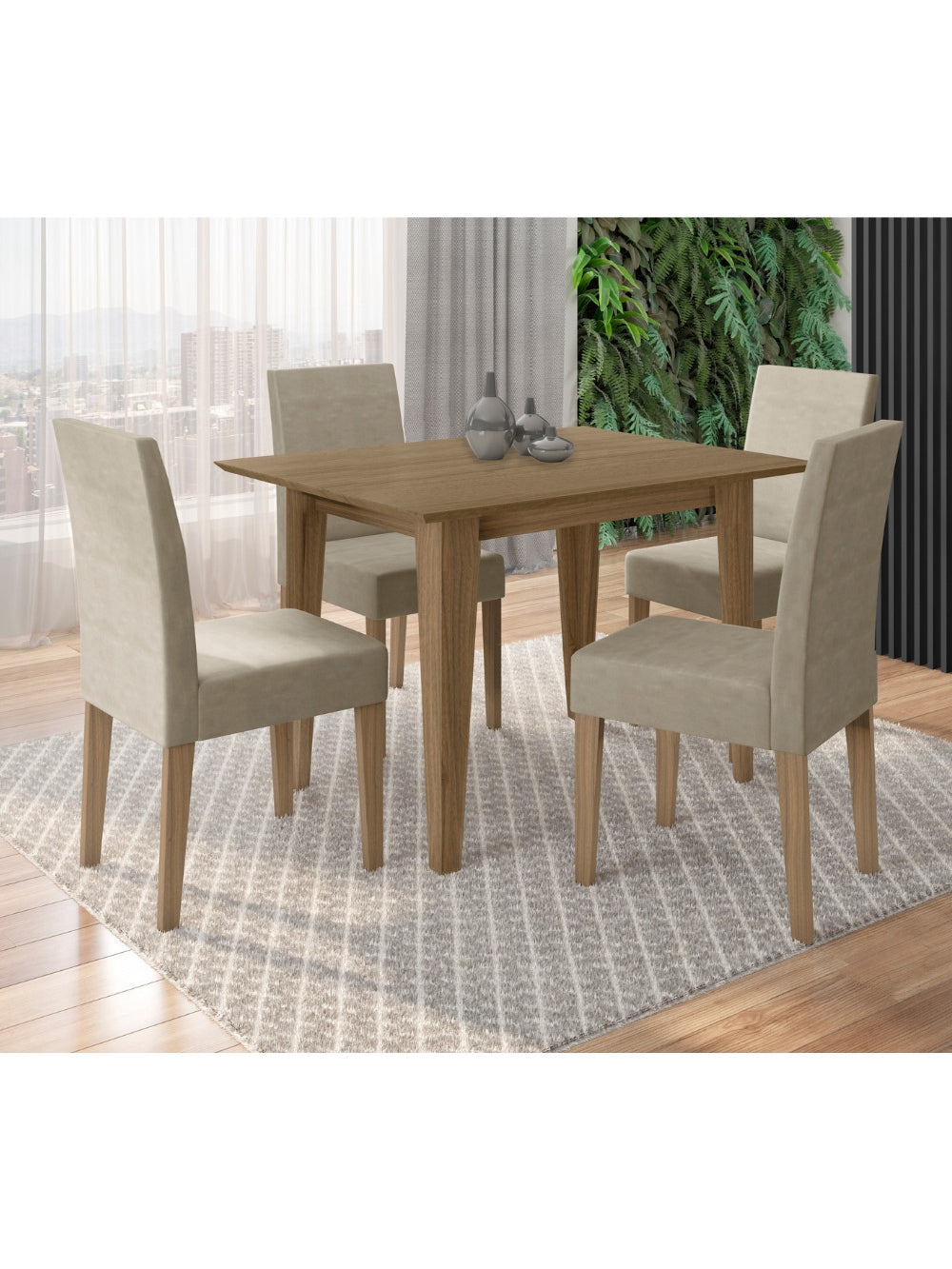 Conjunto Sala de Jantar Retangular Mesa Kate 120cm e 04 Cadeiras Josi Poliman Móveis