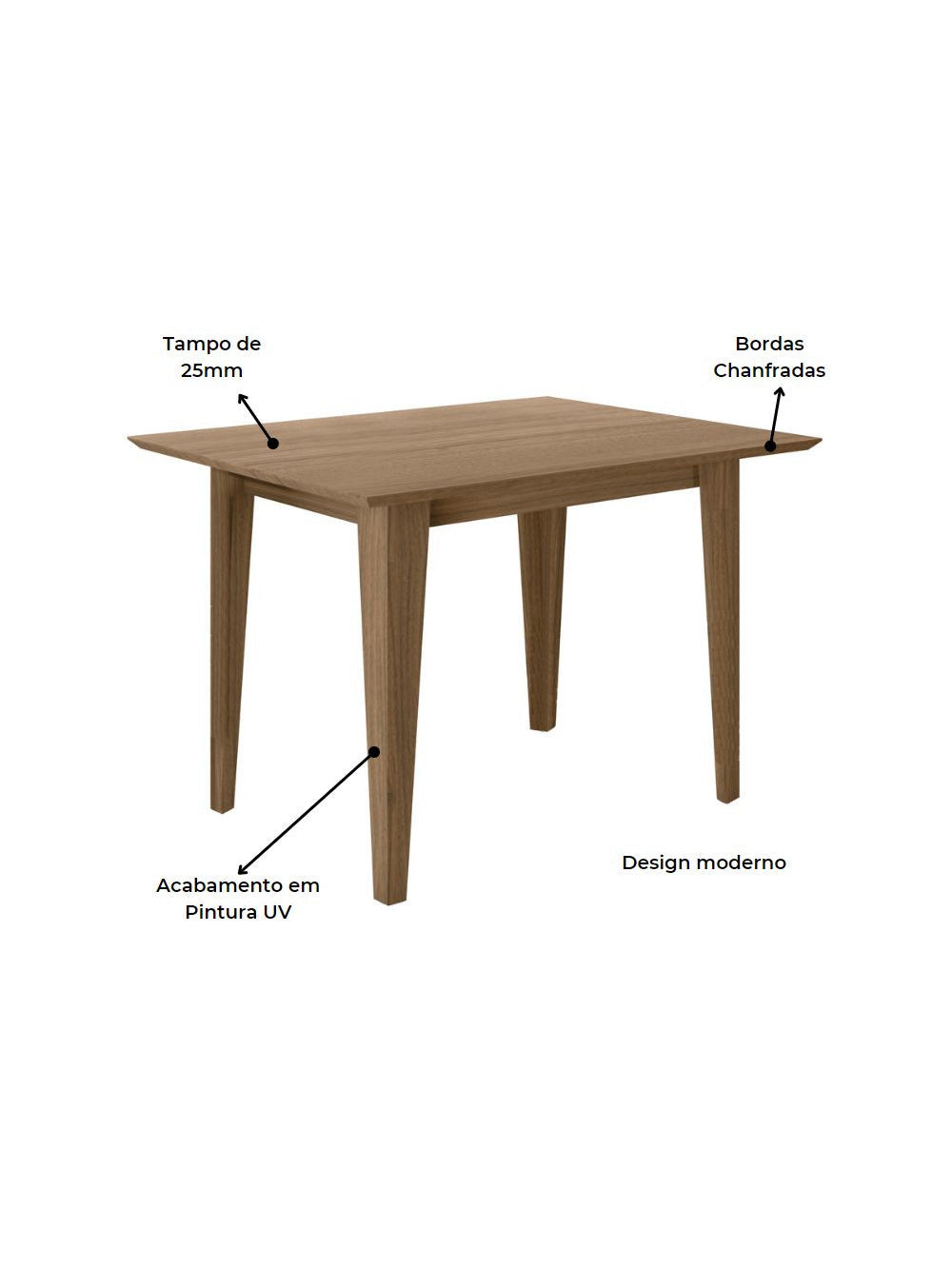 Conjunto Sala de Jantar Retangular Mesa Kate 120cm e 04 Cadeiras Josi Poliman Móveis