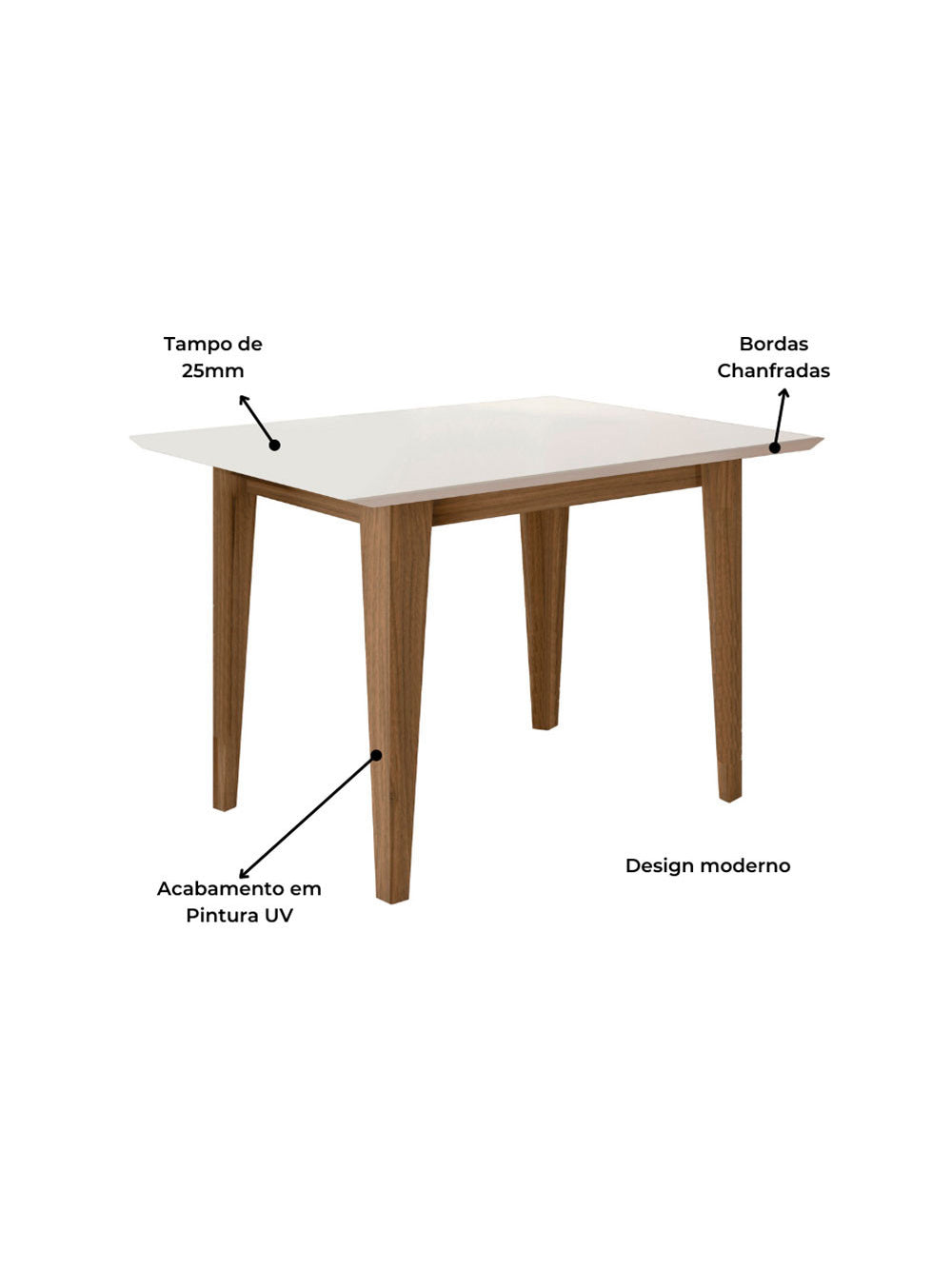Conjunto Sala de Jantar Retangular Mesa Kate 120cm e 04 Cadeiras Josi Poliman Móveis