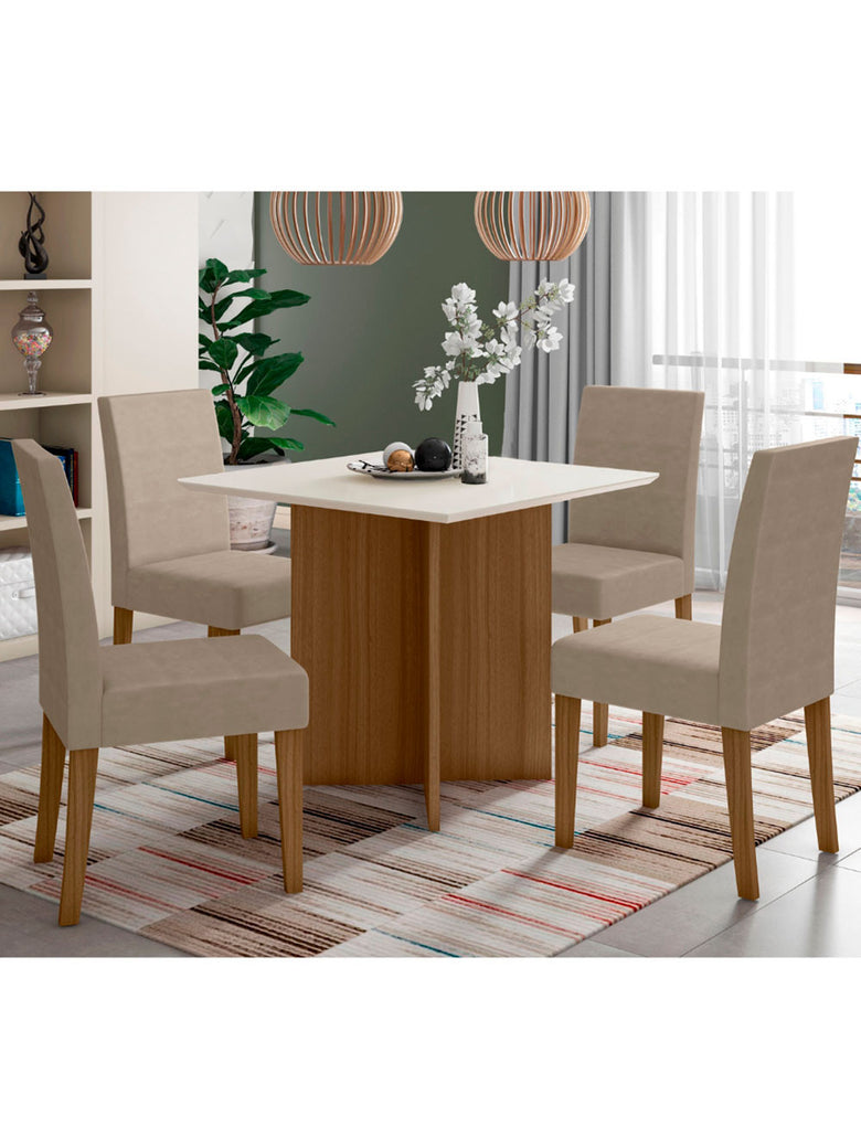 Conjunto Sala de Jantar Quadrada Mesa Helo 90cm e 04 Cadeiras Josi Poliman Móveis