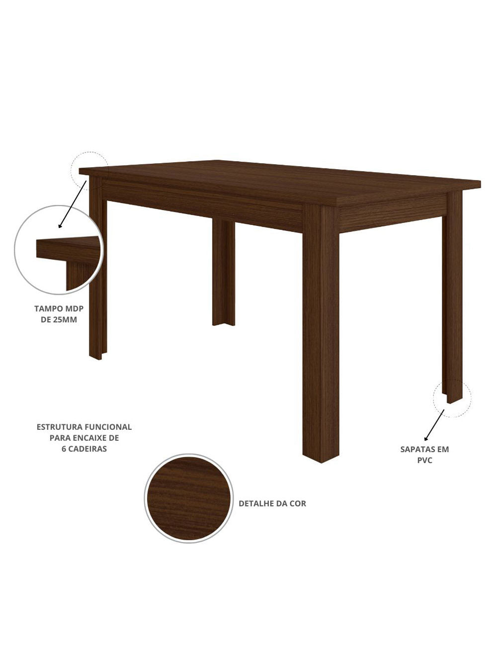 Mesa de Jantar Bellagio 6 Lugares com Cadeira Clara Poliman Móveis