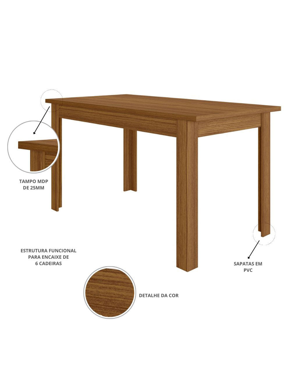 Mesa de Jantar Bellagio 6 Lugares com Cadeira Clara Poliman Móveis
