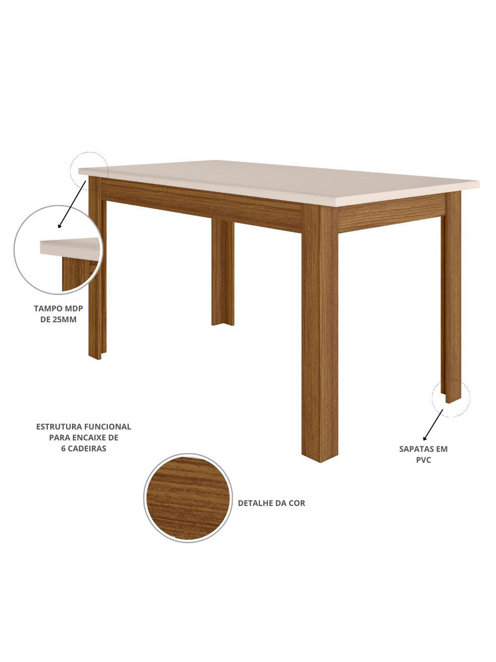 Mesa de Jantar Bellagio 6 Lugares com Cadeira Clara Poliman Móveis