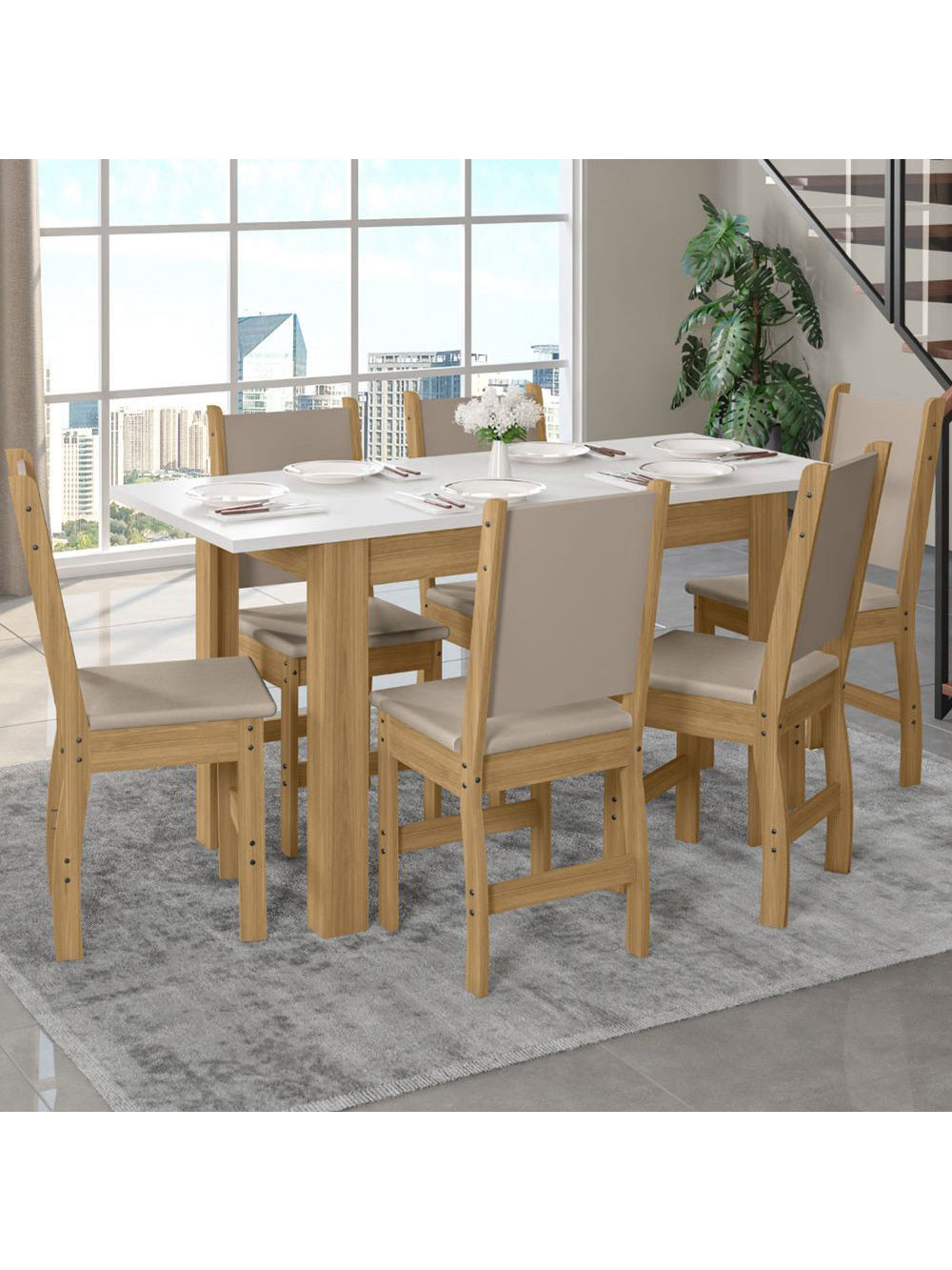 Mesa de Jantar Bellagio 6 Lugares com Cadeira Clara Poliman Móveis