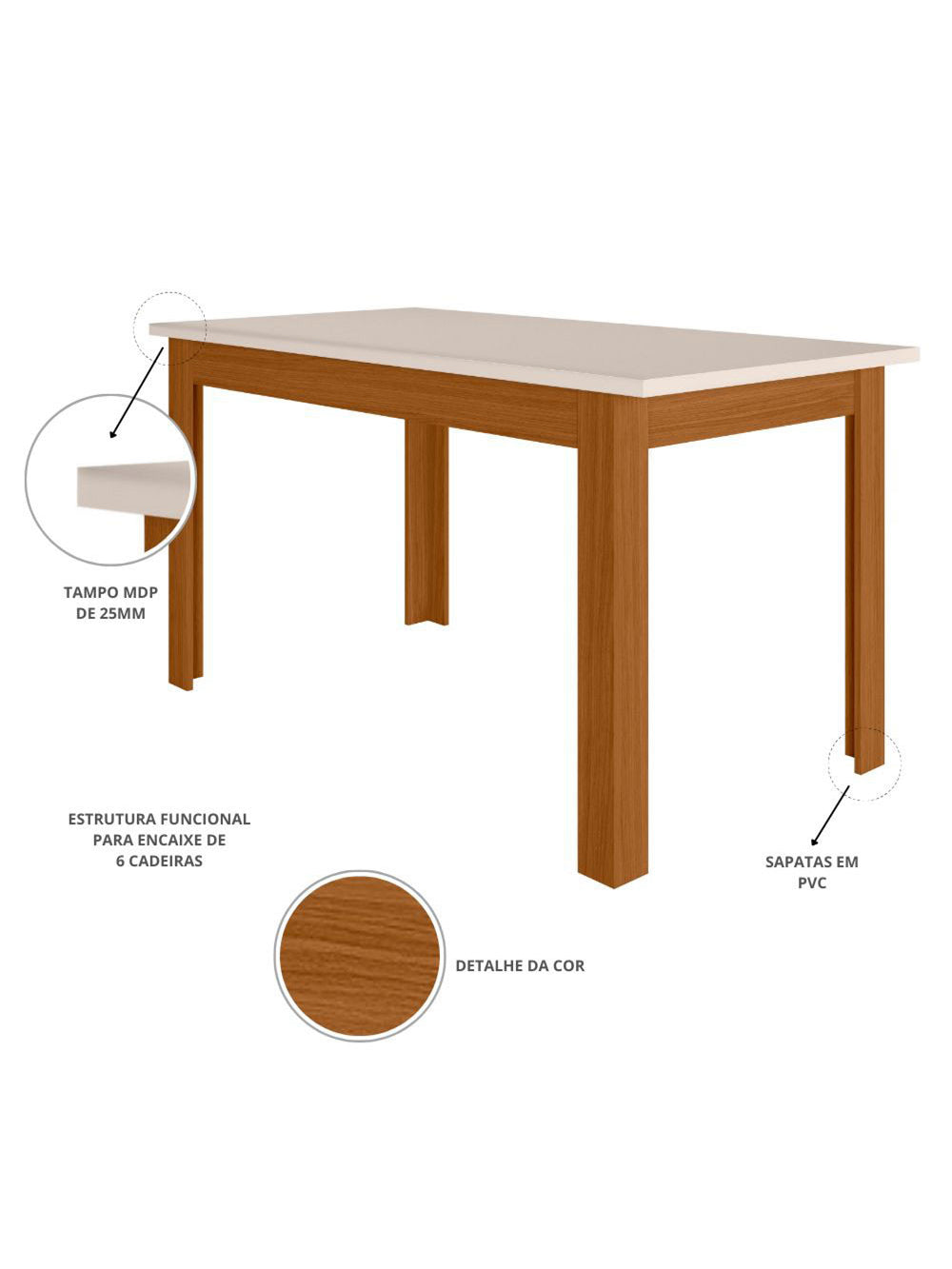 Mesa de Jantar Bellagio 6 Lugares com Cadeira Clara Poliman Móveis