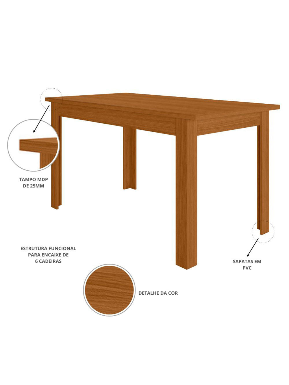 Mesa de Jantar Bellagio 6 Lugares com Cadeira Clara Poliman Móveis