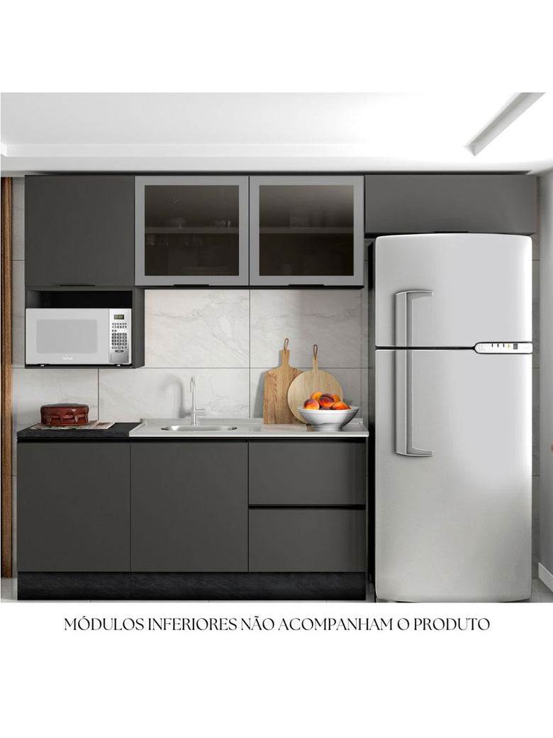 Cozinha Modulada Etna 4 Peças Aéreo com Vidro Poliman Móveis
