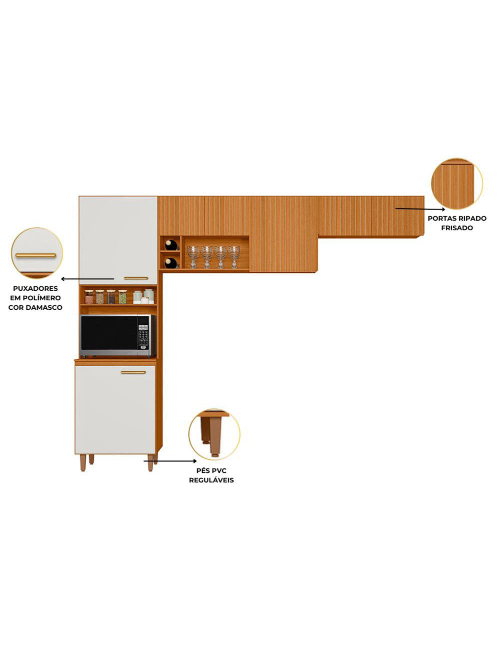 Cozinha Compacta 07 Portas e 03 Peças Sicilia Ripada Poliman