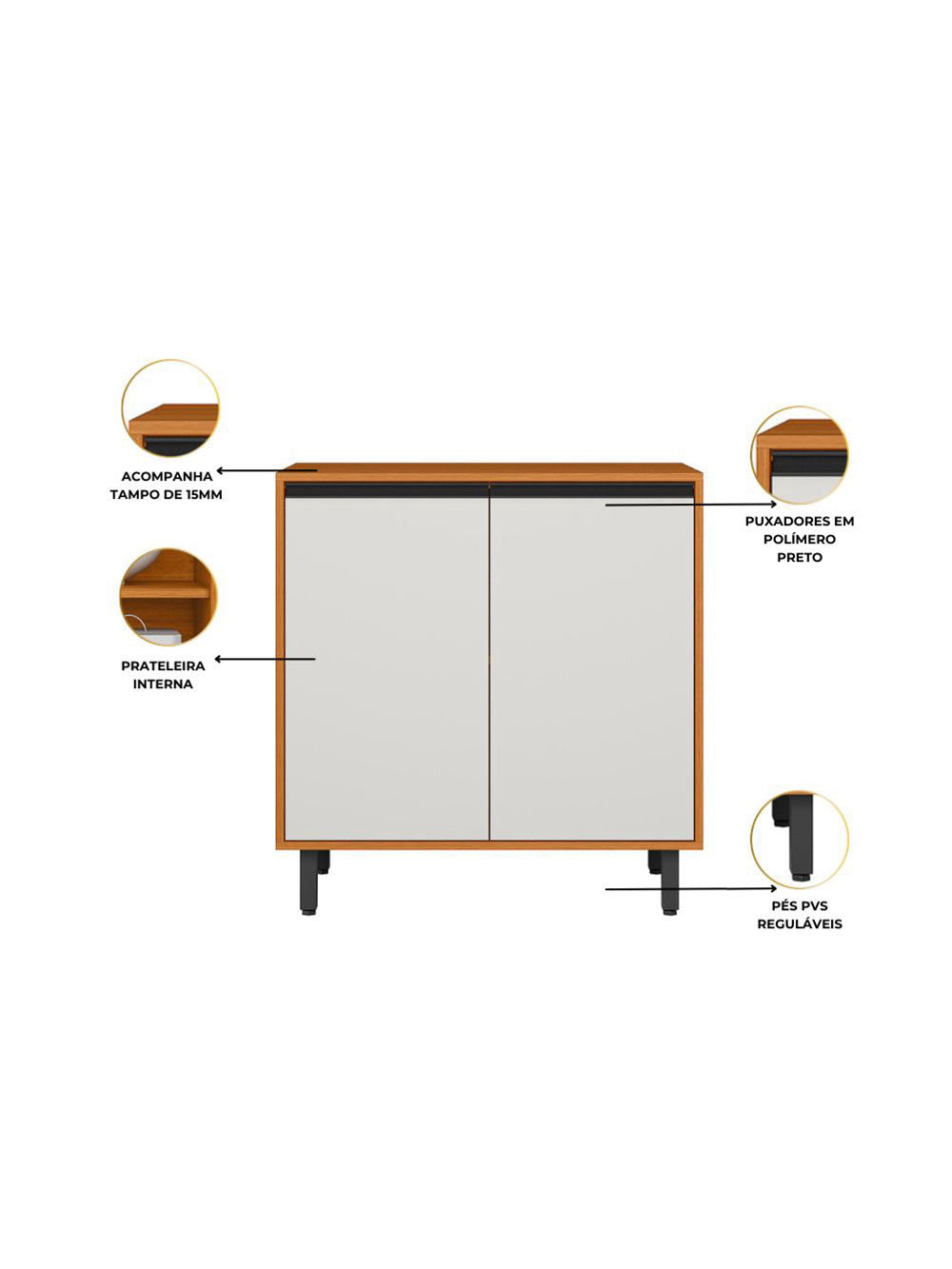 Balcão 02 Portas 80cm Com Tampo Ravena Poliman Móveis