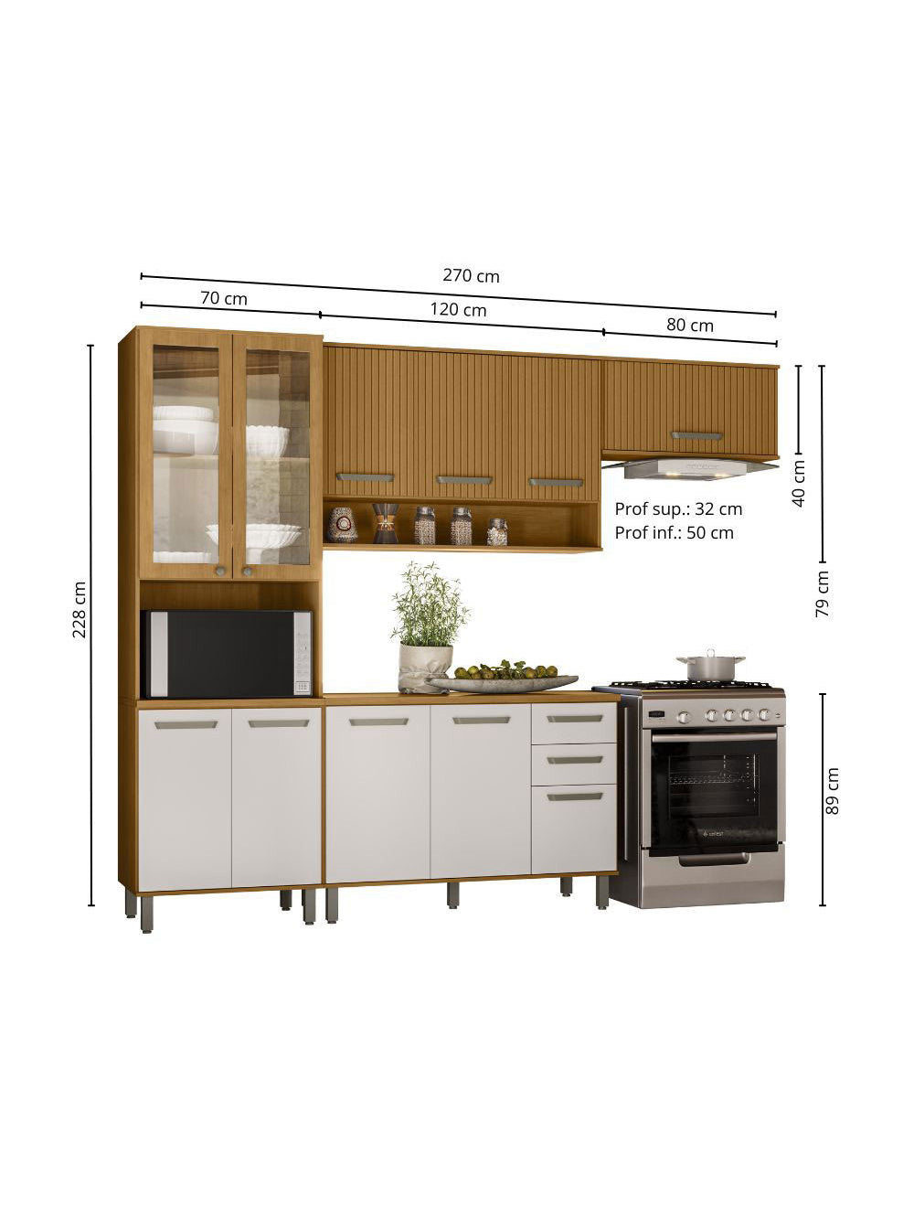 Cozinha Modulada Criare 4 Peças com Cristaleira 11 Portas com Tampo Poliman Móveis